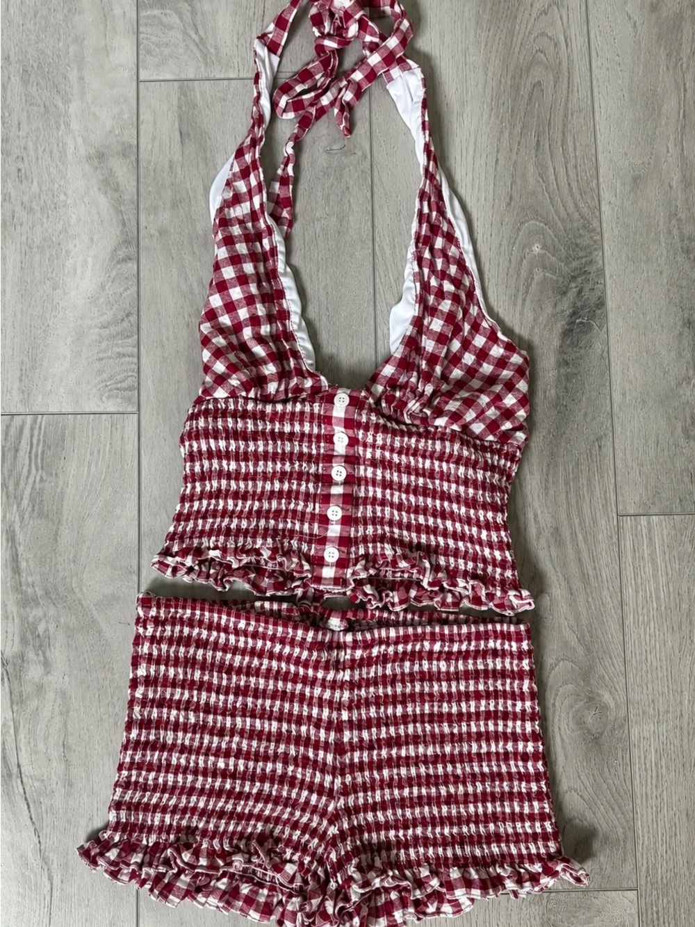 Windsor Red Gingham Halter Crop Top Shorts Set Size S Coquette Cottagecore